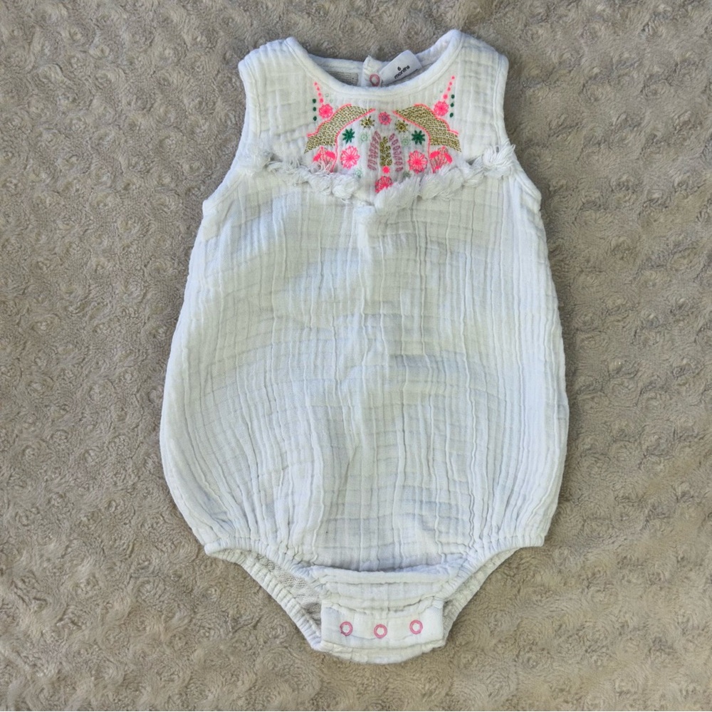 EGG Summer Romper White Muslin Embroidered Size 6 Months